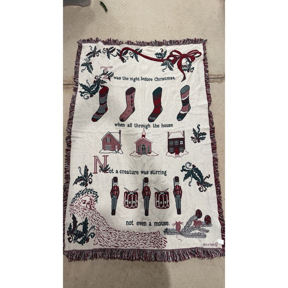 Vintage 1990 MWW Twas The Night Before Christmas Throw Blanket Cotton 60" x 40"